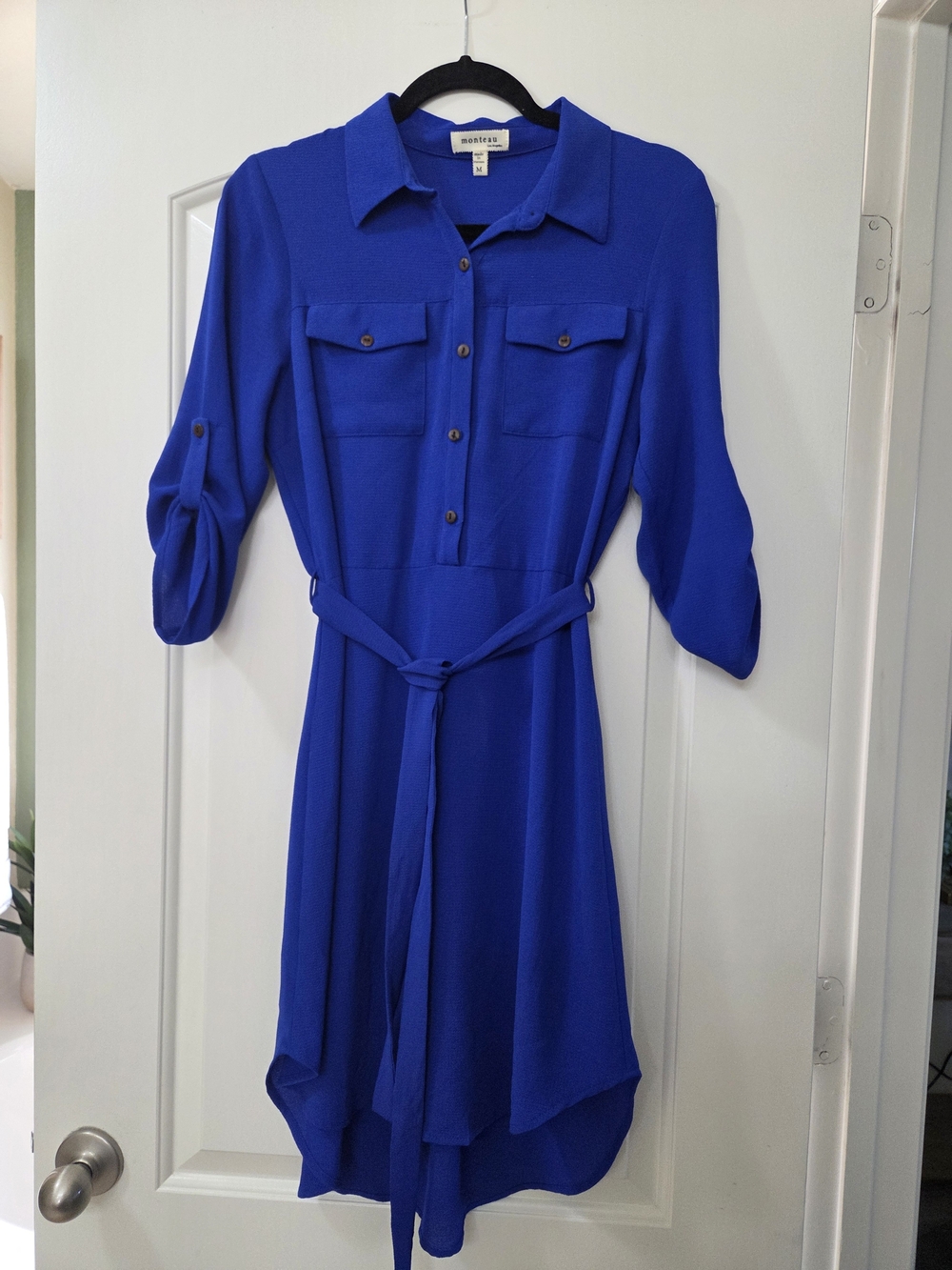 Monteau Cobalt Blue High-Low Shirt Dress with Tie Belt